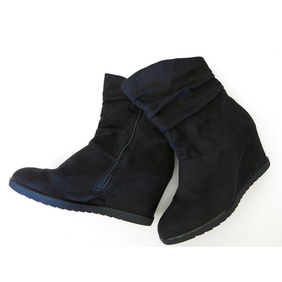 Merona wedge heel faux suede slouchy pleated gathered boots shoes bootie 10 - Picture 3 of 9